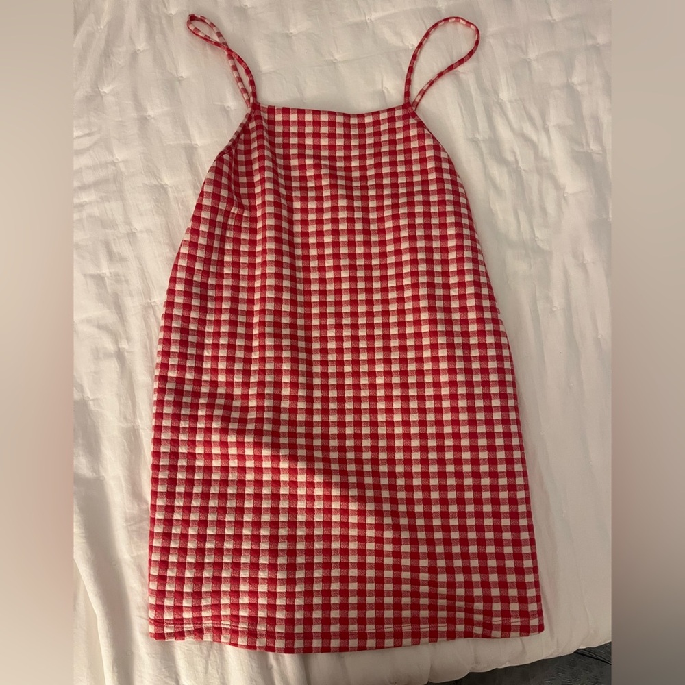 Zara Red and White Checkered Mini Dress